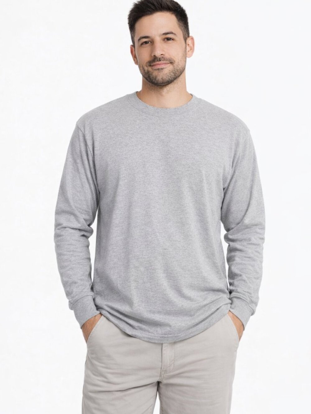 Gildan Men’s Long Sleeve Ultra Cotton Tee Light Gray Size Large